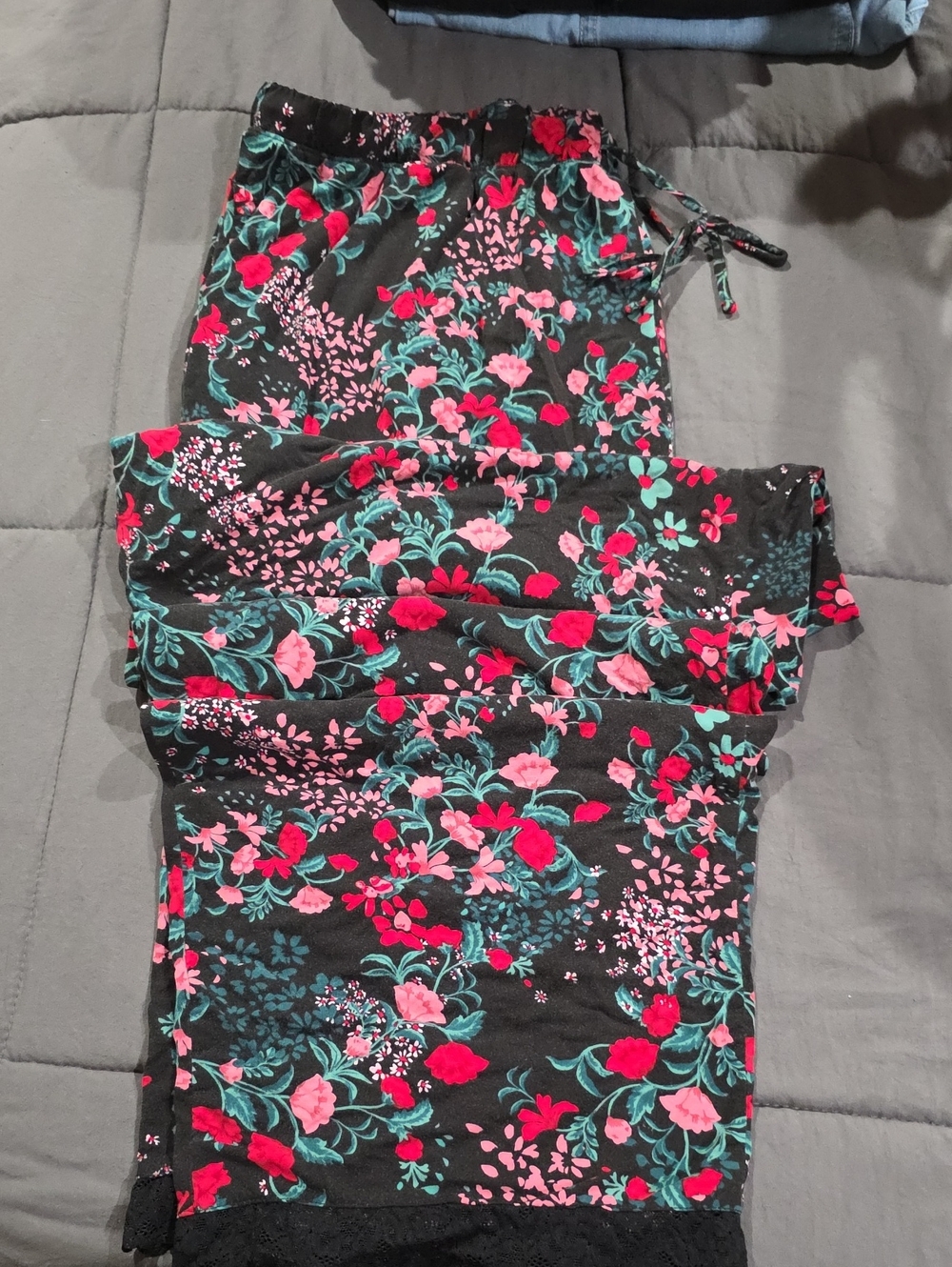 Women’s Floral Sleep Pant- Black with Pink & Teal Floral Print